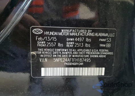 2015 Hyundai Sonata Se из США, поврежденный, VIN 5NPE24AF1FH187495